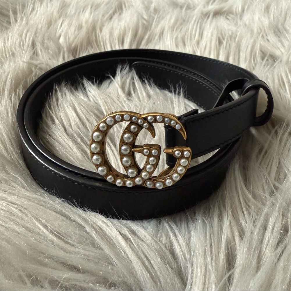 GUCCI Authentic Marmont Double G Thin Belt with Pearls Size 85 34 - Picture 2 of 14